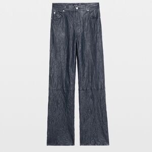 Zadig & Voltaire Evy Leather Pants, size 40, crinkled lambskin wide leg, dk blue
